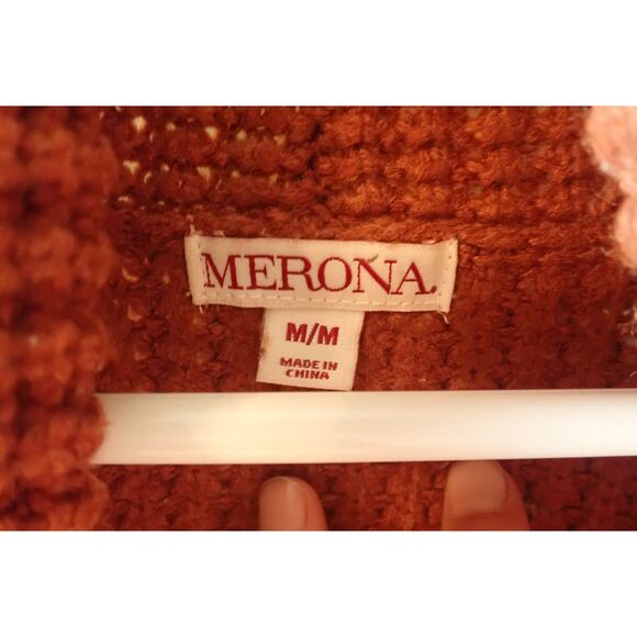 Merona Burnt Orange Cardigan Sweater Medium Waffle Oversized - Picture 2 of 8
